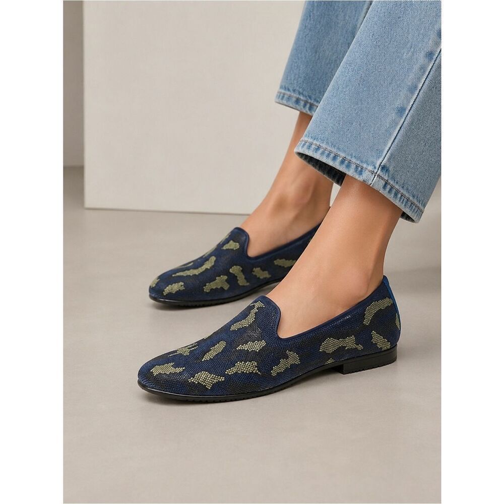 Serra Jacquard Acid Wash Print Brocade Graphic Camo Blue Flats size 8